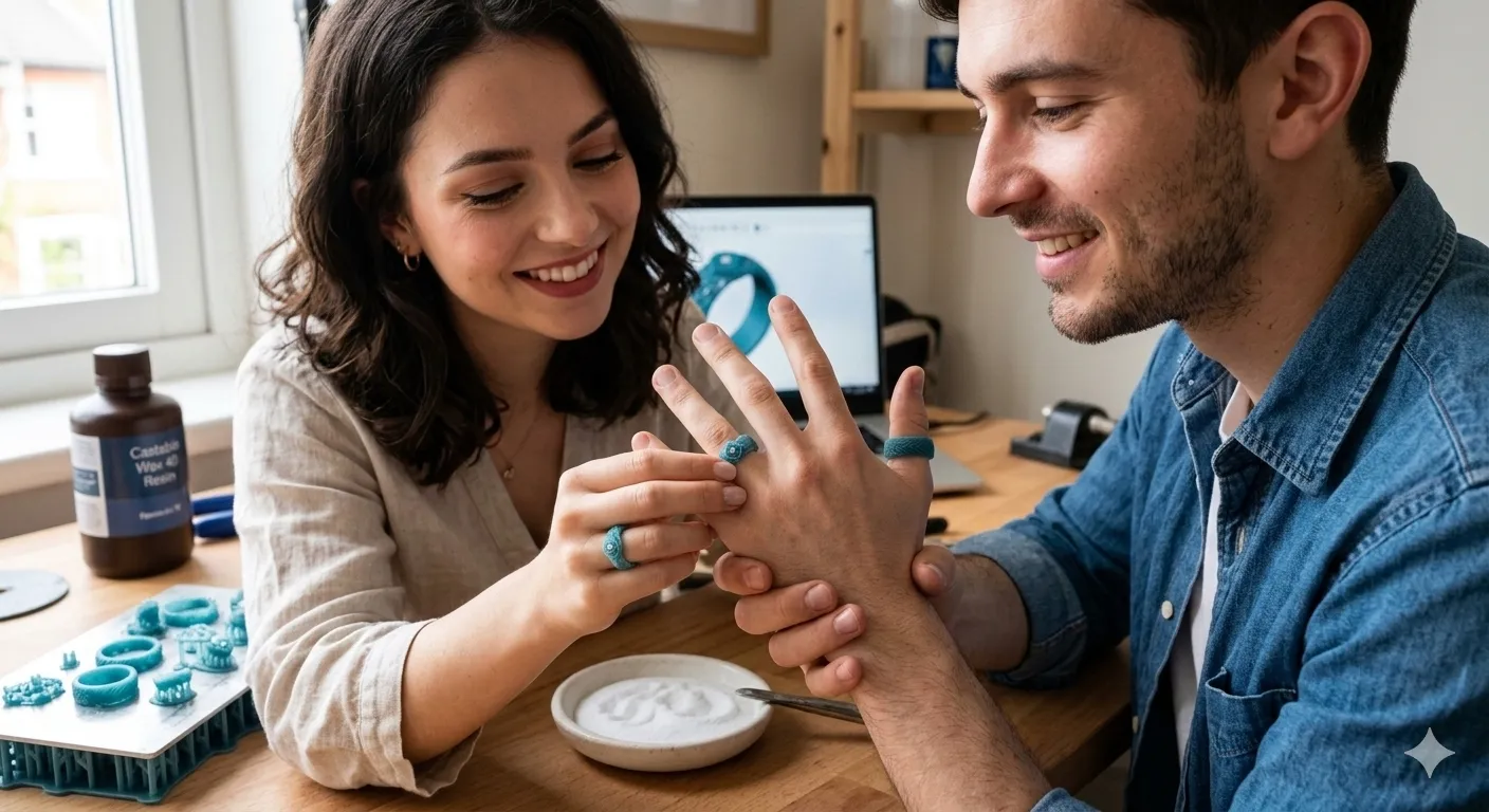 cặp đôi thử mẫu nhẫn cưới sáp