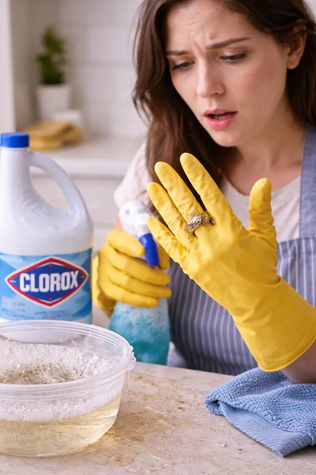 nhẫn cưới tiếp xúc với hóa chất